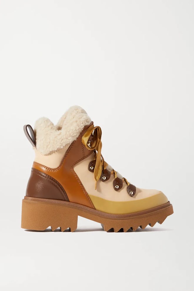 Shearling And Rubber-Trimmed Leather Ankle Boots