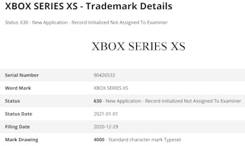 xbox series xs trademark