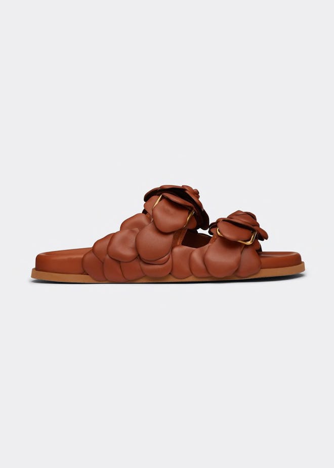 Valentino Leather Rose Slide Sandals