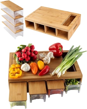 BAMBOO LAND Large Bamboo Cutting Board With Containers And Lids