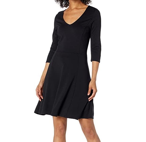 Lark &amp; Ro Three Quarter Sleeve V-Neck Fit &amp; Flare Dress
