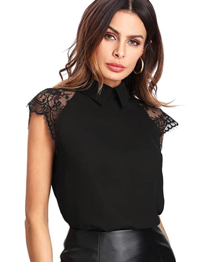 Floerns Lace Splice Peter Pan Collar Blouse