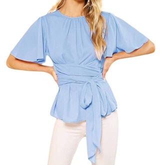 Romwe Self-Tie Casual Chiffon Blouse