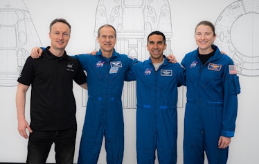 Left to right: ESA astronaut Matthias Maurer with NASA astronauts Thomas Marshburn, Raja Chari, and ...
