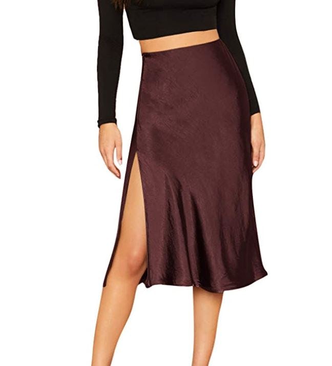 SheIn Satin Split Side Mid Waist Midi Skirt