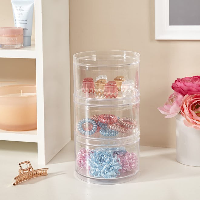 STORi Stackable Clear Plastic Hair Accessory Containers with Lids (Set of 3)