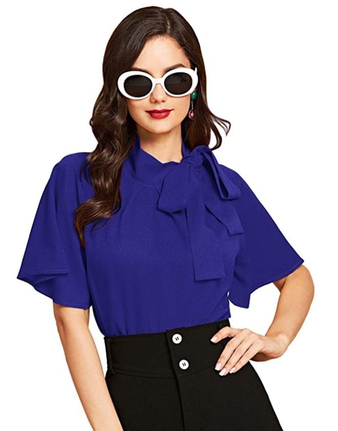 SheIn Side Bow Tie Short Sleeve Blouse 