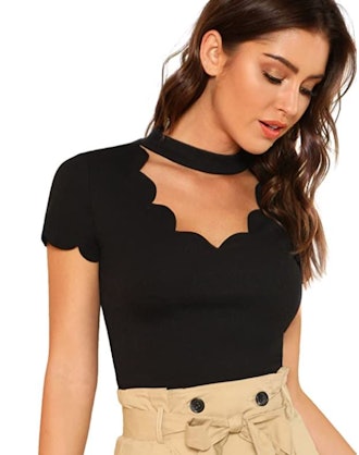 Romwe Scalloped Cut Out Tee 