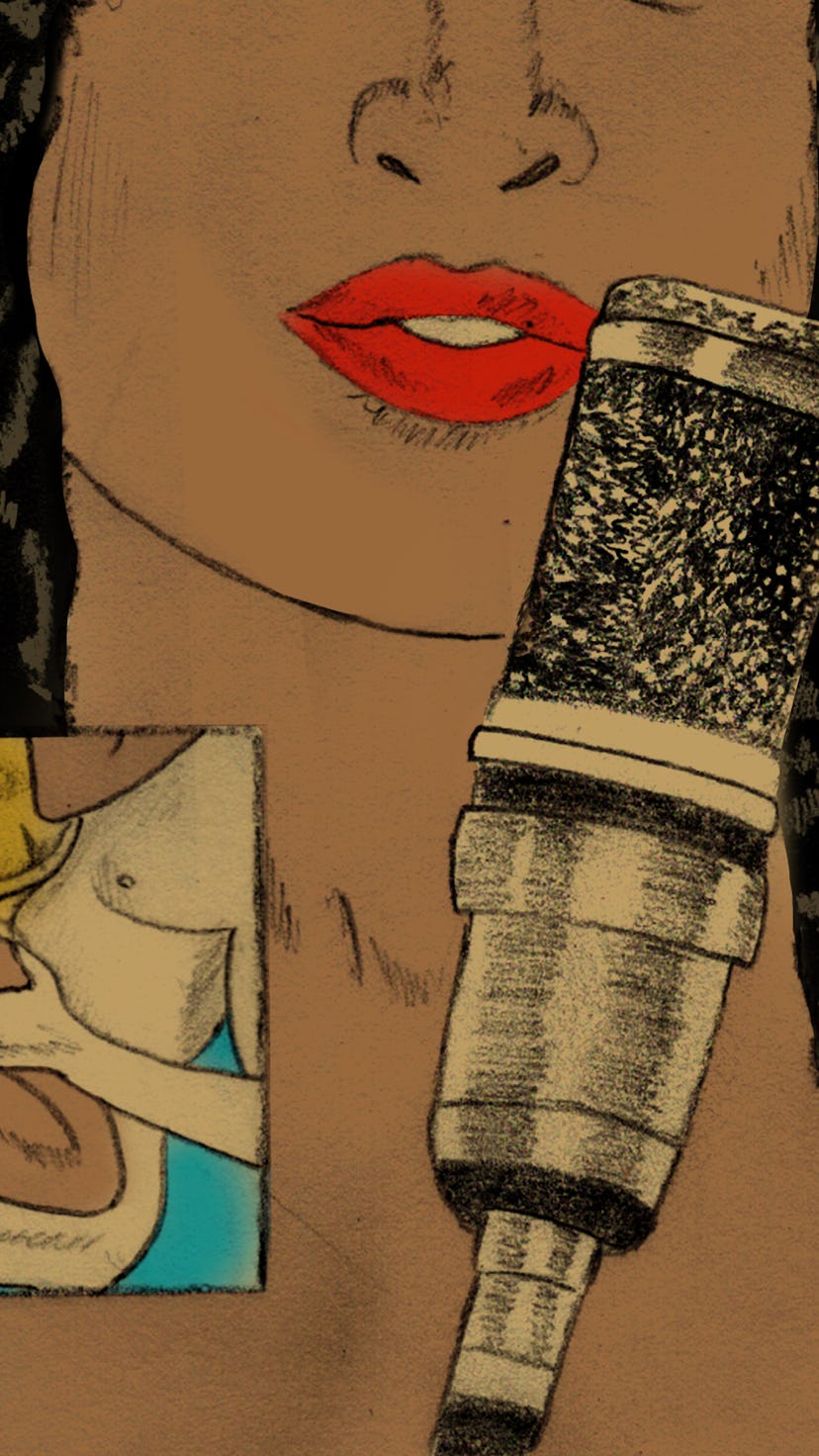 Woman recording audio porn