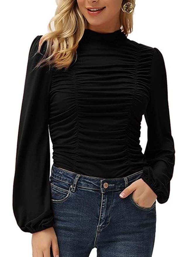 GRACE KARIN Long Lantern Sleeve Fitted Blouse