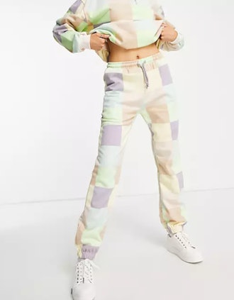 Daisy Street Relaxed Joggers In Patckwork Pastel