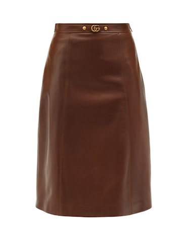 Gucci GG-Plaque Leather Midi Skirt