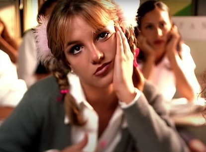 Britney Spears in the "....Baby One More Time" music video.