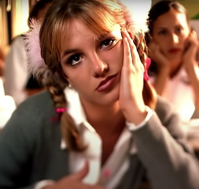 Britney Spears in the "....Baby One More Time" music video.