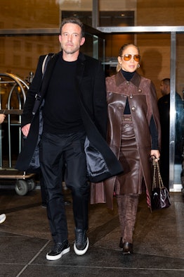 Jennifer Lopez wearing a brown outfit on October 10, 2021 in New York City. 
