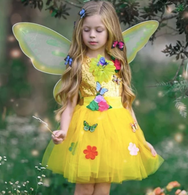 Girl wearing butterfly fairy costume