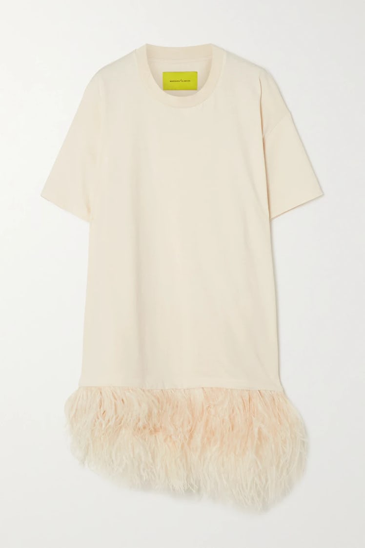 Feather-trimmed organic cotton-jersey T-shirt from Marques Almeida, available to shop via Net-a-Port...