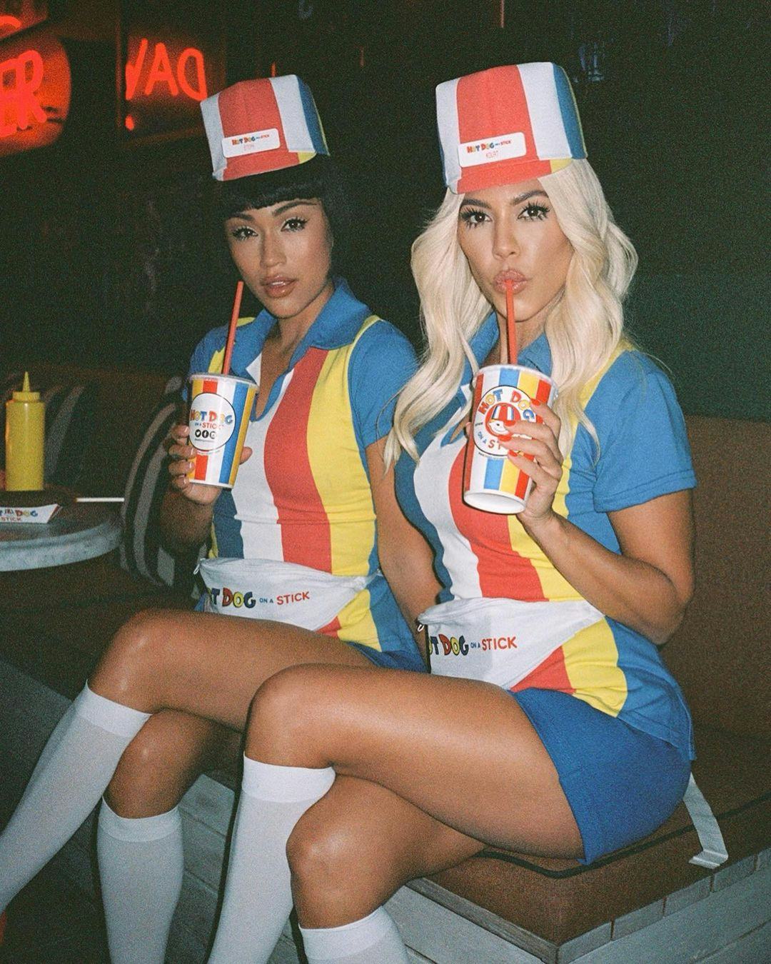 Kourtney Kardashian halloween hotdog on a stick girl costume