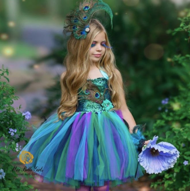 Girl wearing a peacock fairy costume