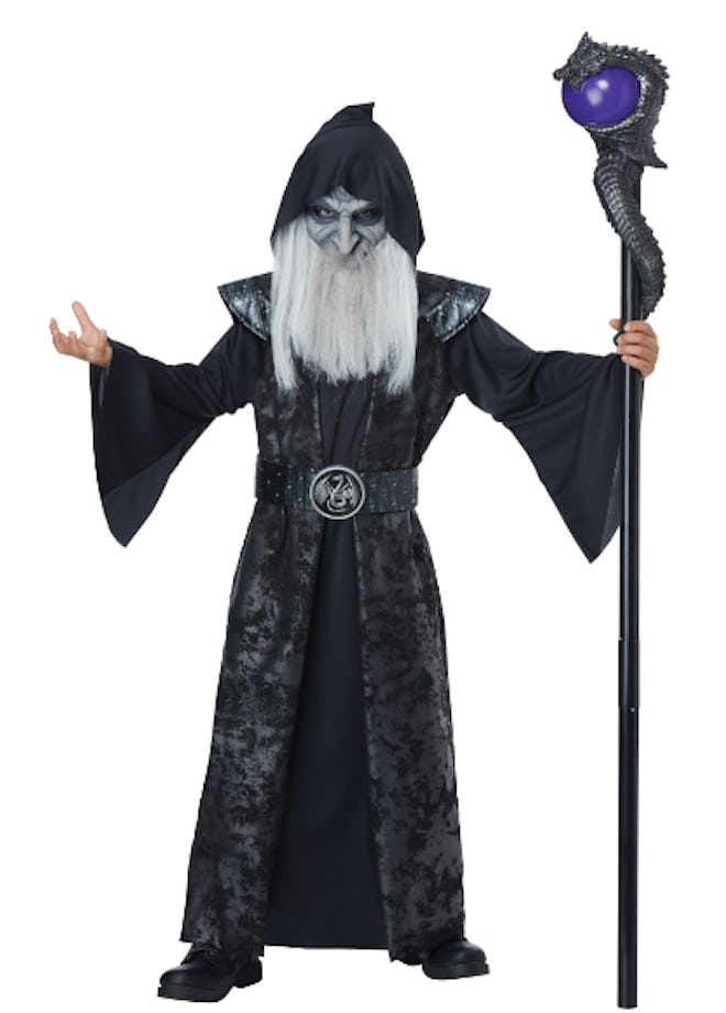 Boy wearing a dark wizard costume