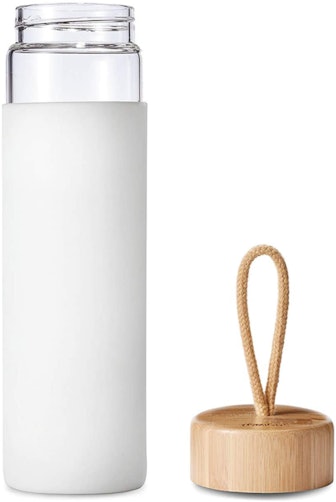 Yomious Borosilicate Glass Water Bottle with Bamboo Lid 