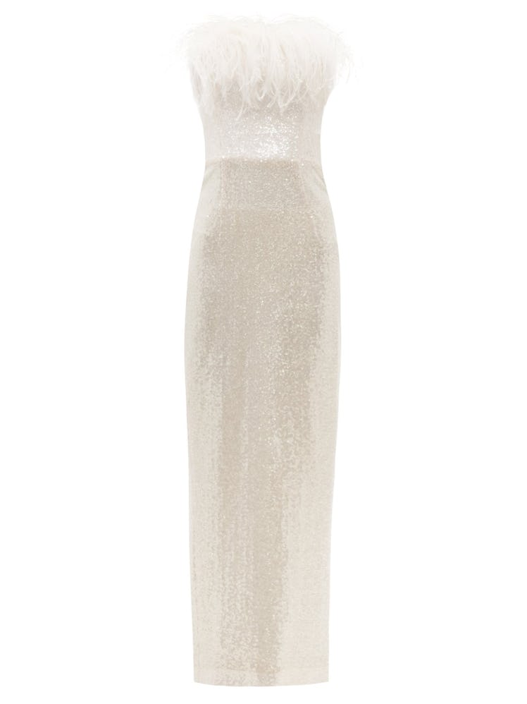 Jorja Feather-Trim Sequined Gown from 16ARLINGTON.