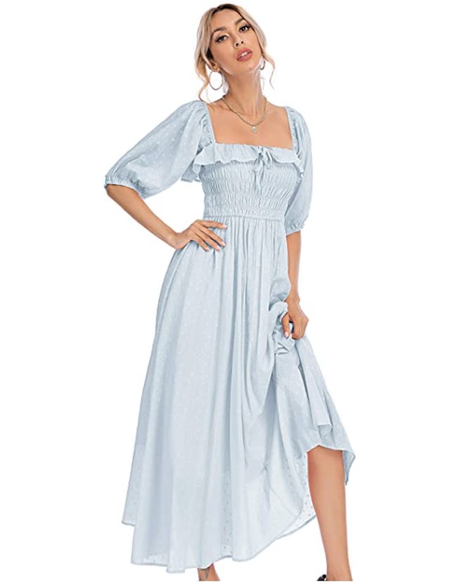 R.Vivimos Half-Sleeve Cotton Ruffled A-Line Dress