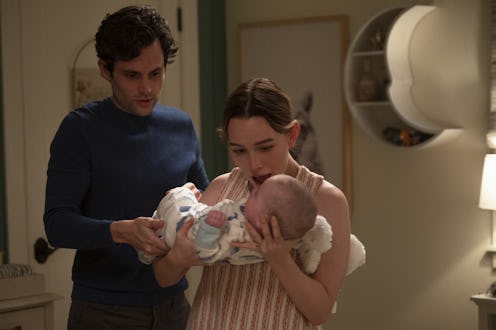 Penn Badgely and Victoria Pedretti in 'You' Season 3.