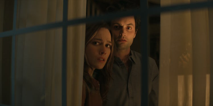 PENN BADGLEY as JOE GOLDBERG and VICTORIA PEDRETTI as LOVE QUINN on Netflix's 'You' Season 3