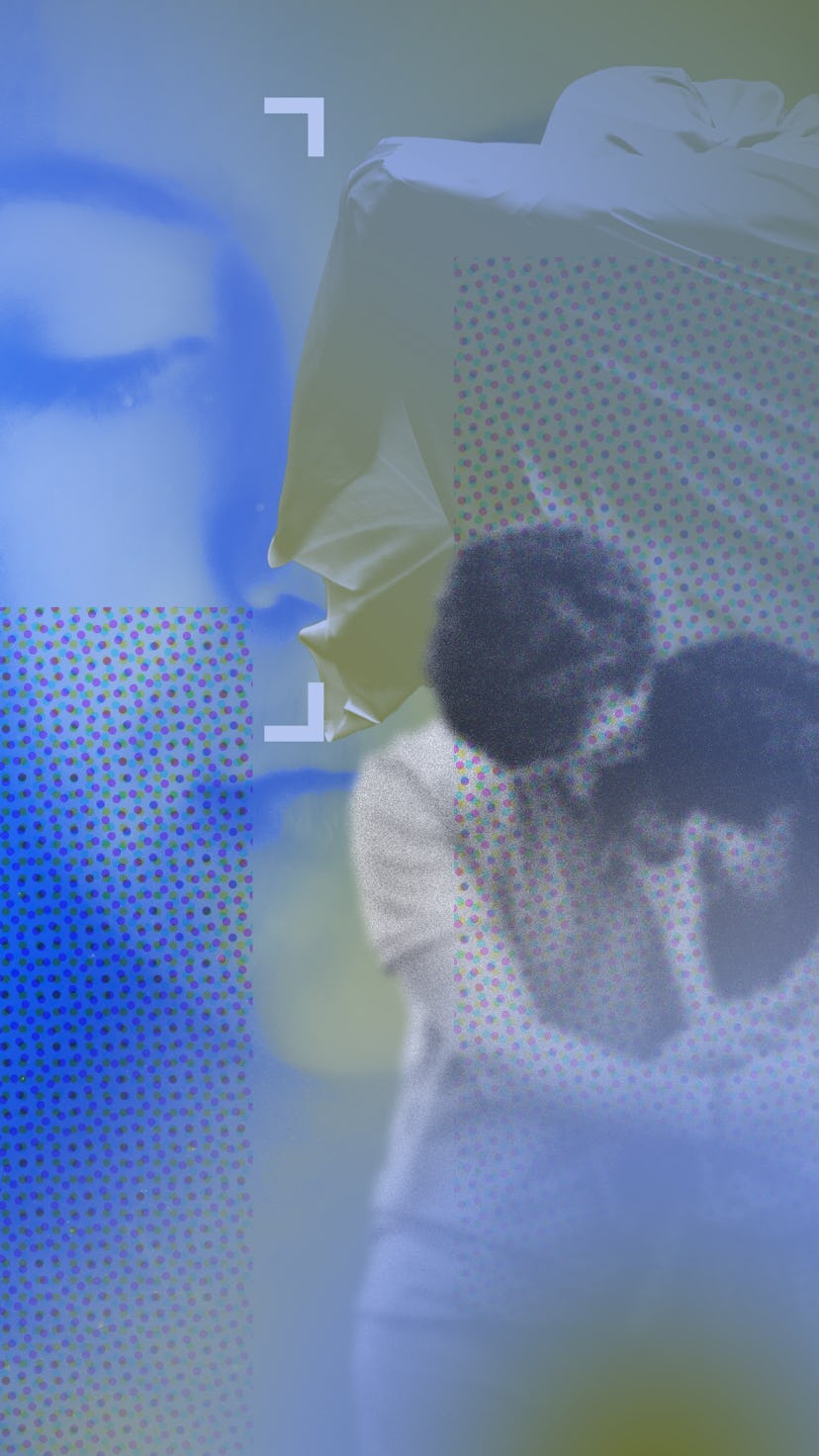 A collage of a woman crying and a couple huggin comforting each other while grieving a baby