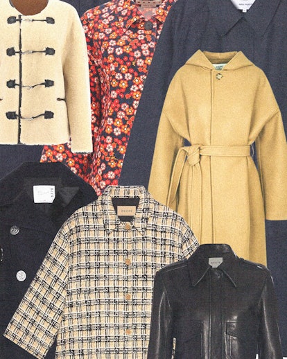 a colorful collage of fall jackets and coats