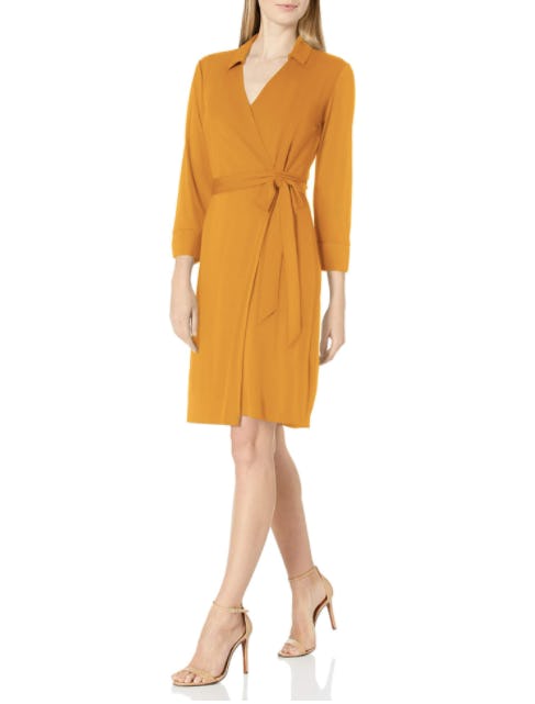Lark &amp; Ro Matte Jersey Collared Long Sleeve Wrap Dress