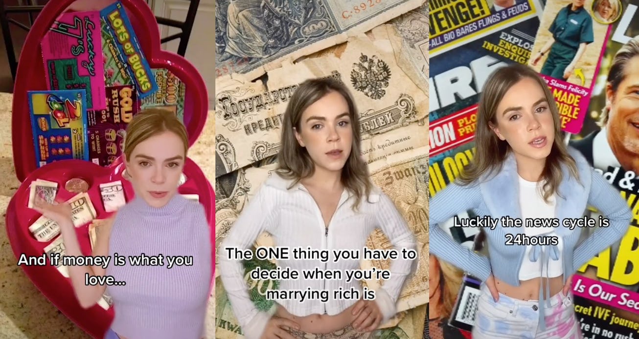 TikTok creator @drinkswithdevin plays a satirical socialite.