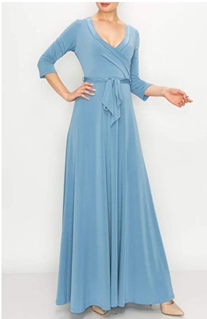 Bon Rosy 3/4 Sleeve Maxi Wrap Dress