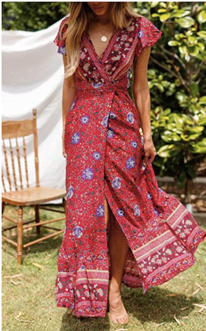 ZESICA Printed Wrap Maxi Dress