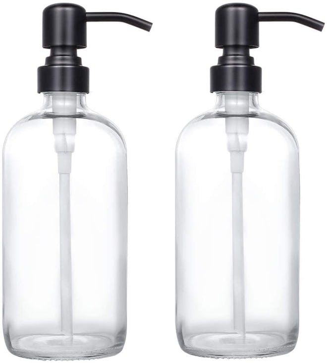 Glass Pint Jar Soap Dispenser with Matte Black Steel Pump (2-Pack)