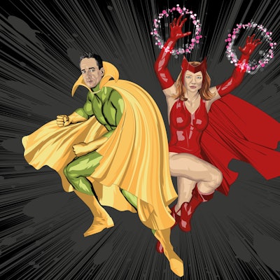 Matthew McFadyen as Tom Wambgams as Vision and Sarah Snook as Shiv Roy as Scarlet Witch. The power c...