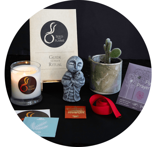 a miscarriage care package including a Jizo statute, a buddhist figure said to protect unborn childr...
