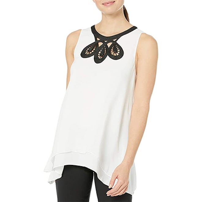 Lark & Ro Sleeveless Blouse With Embroidered Neckline