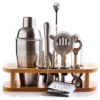 CRESIMO Cocktail Shaker Set with Bamboo Stand (12 Pieces)