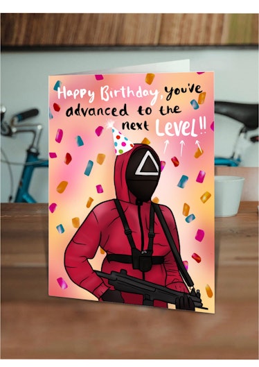 This game security card is just one of many 'Squid Game' birthday cards on Etsy. 