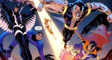 The Illuminati soaring through the air in Iron Man: Legacy Vol. 1 #10