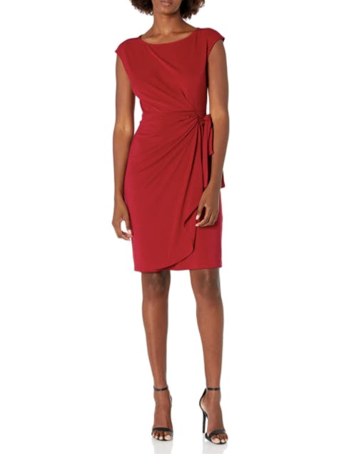 Lark &amp; Ro Cap Sleeve Bateau Neck Wrap Dress