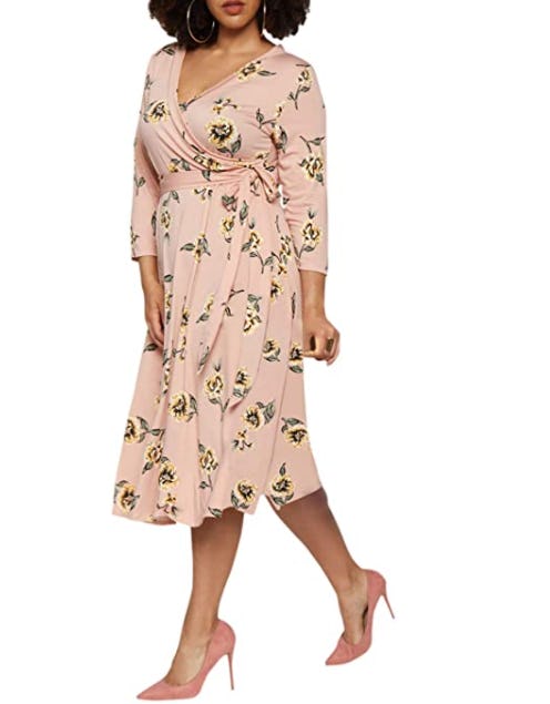 Pink Queen Plus-Size Faux Wrap Dress