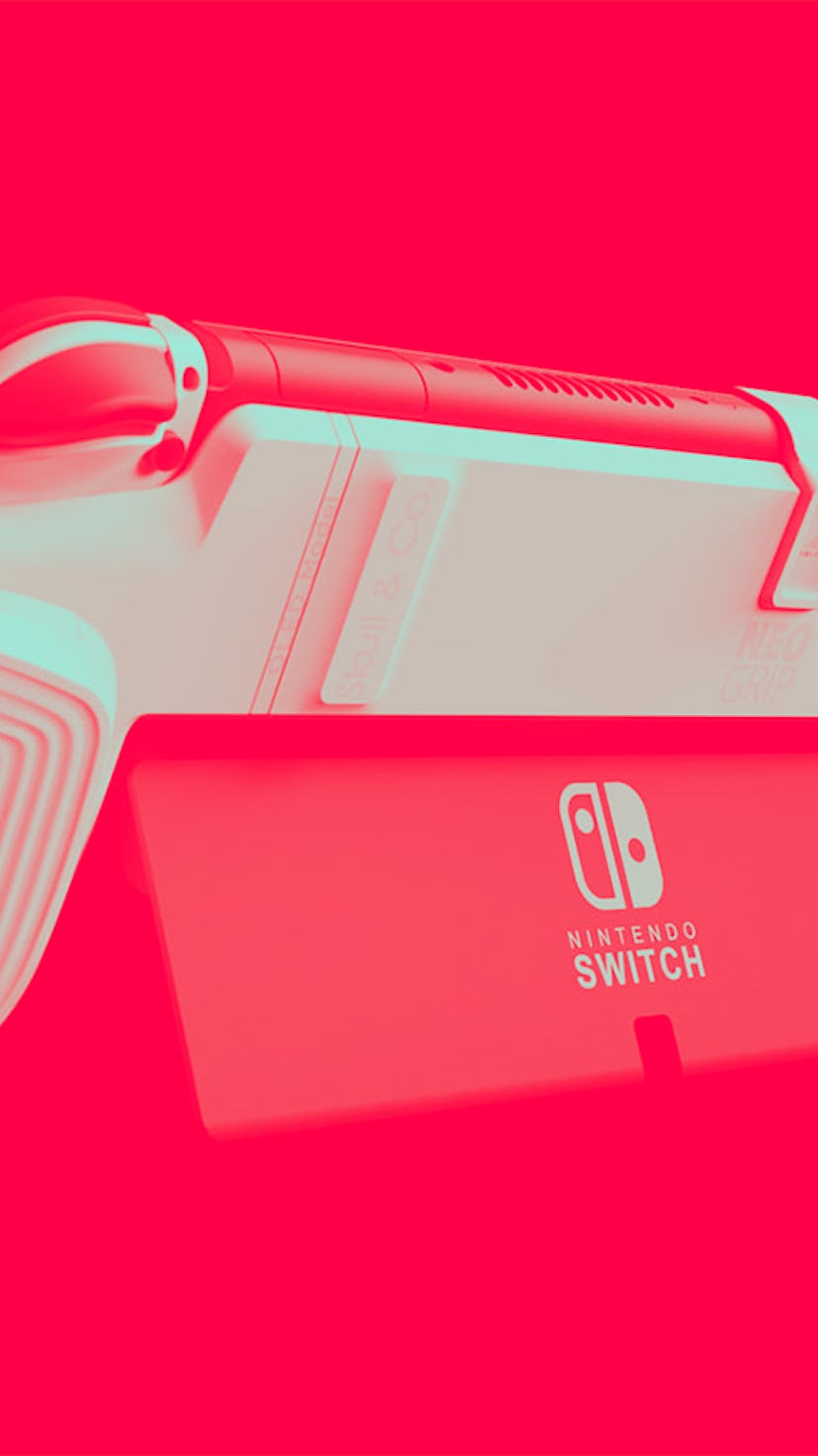 The new Nintendo Switch OLED in a Neogrip case.