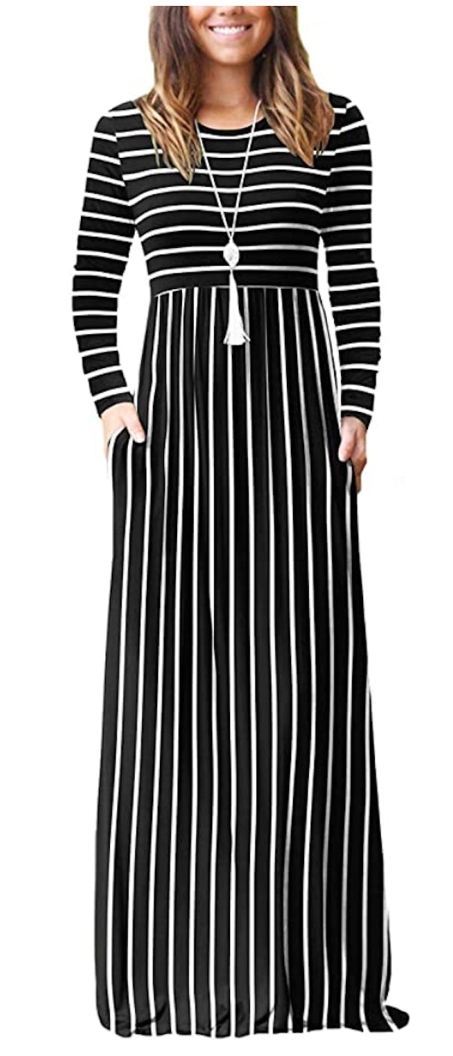EUOVMY Long Sleeve Maxi Dress with Pockets