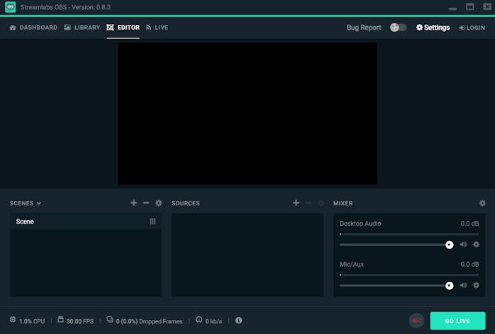 Streamlabs OBS empty dashboard