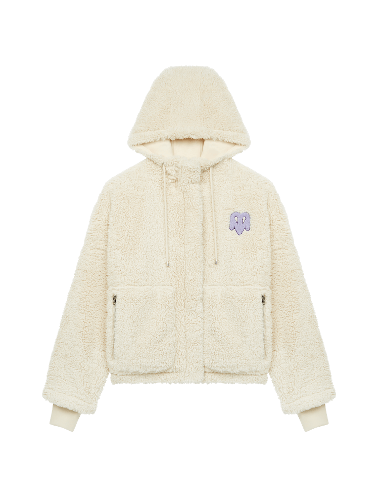 Maje x Varley's Bayavar cream-colored sherpa jacket.