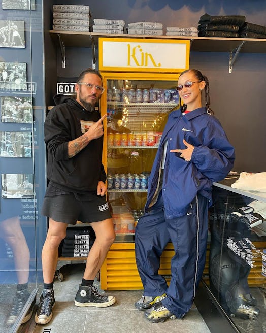 Bella Hadid with braided pigtails