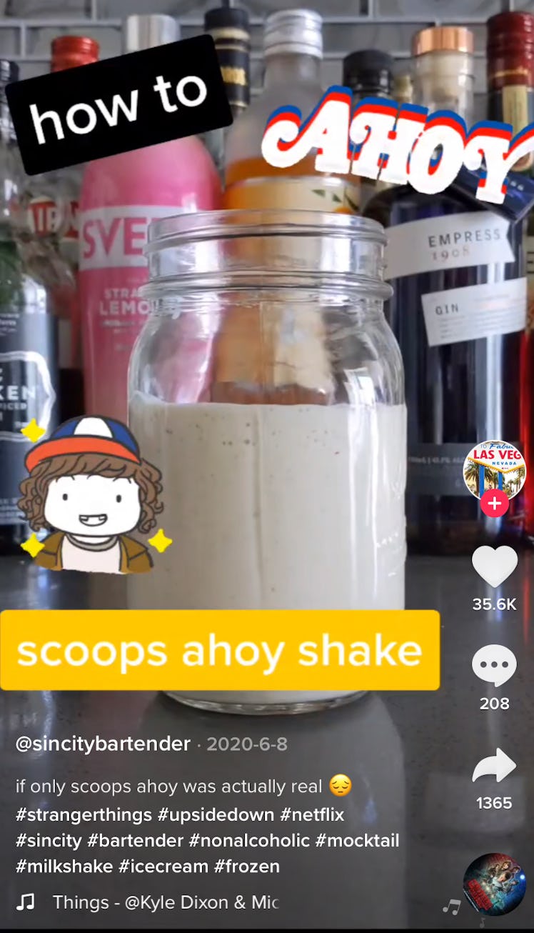 A TikToker makes a Scoops Ahoy milkshake, which one of many 'Stranger Things'-inspired recipes on Ti...